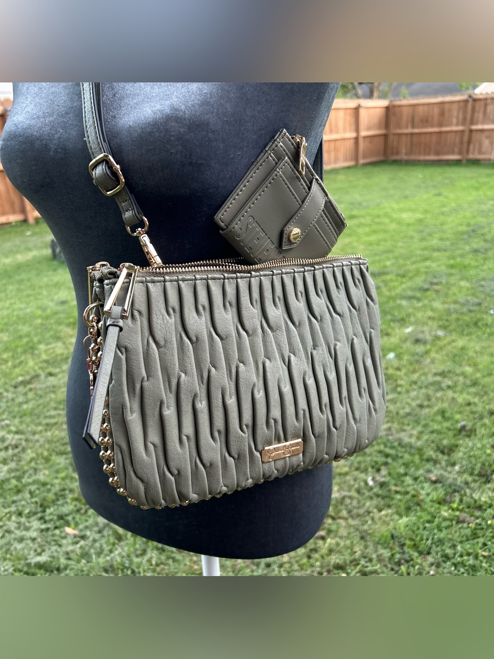 Jessica Simpson Green and gold crossbody and Wallet